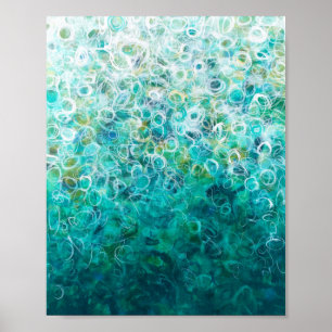 Teal White Abstrakt Ombre-målning 8x10 Skriv ut Poster