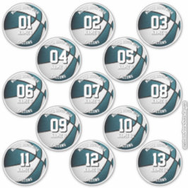 Teal white basketball 13 teammedlemmar namn klistermärken