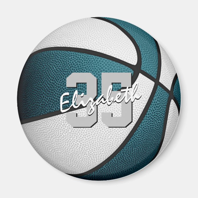 Teal white basketball team banquet favors magnet (Framsidan)