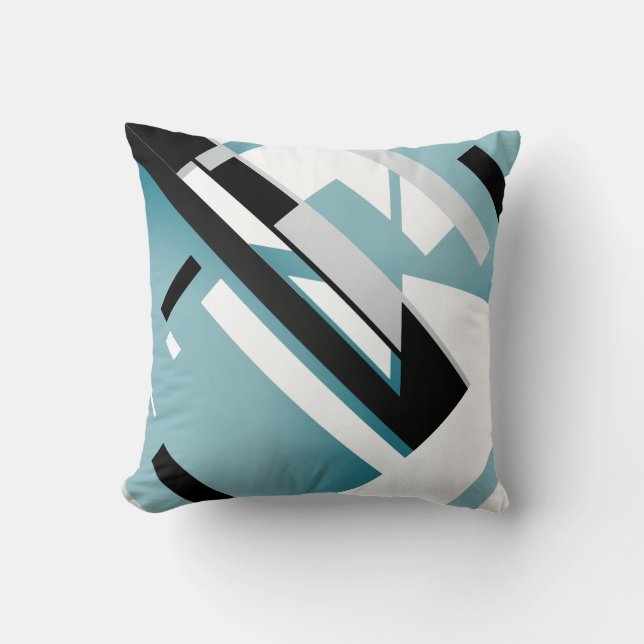Teal White Black Grått Geometric Diagonal Abstrakt Kudde (Framsida)