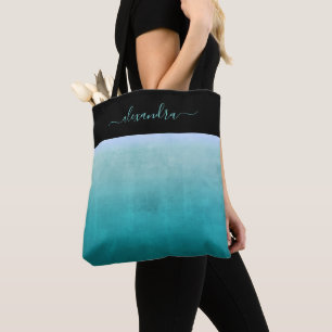 Teal White Black rustic ombre personlig Tygkasse