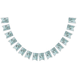 Teal White Blommigt Bunting Flagga