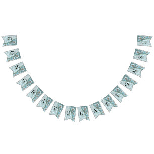 Teal White Blommigt Bunting Flagga