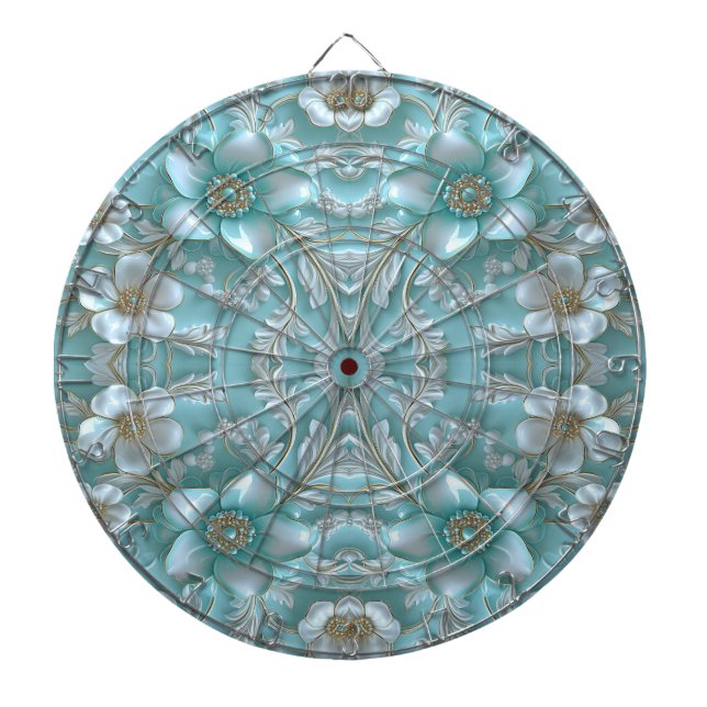 Teal White Blommigt Dartboard Darttavla (Framsidan)