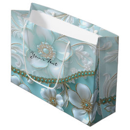 Teal White Blommigt Gift Bag