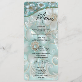 Teal White Blommigt Menu Meny