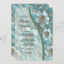 Teal White Blommigt Möhippa Inbjudningar