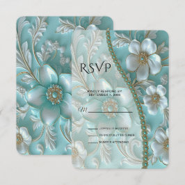 Teal White Blommigt OSA kort
