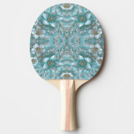 Teal White Blommigt Ping Pong Paddle Pingisracket