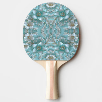 Teal White Blommigt Ping Pong Paddle Pingisracket