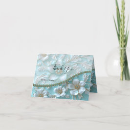 Teal White Blommigt - tackkort