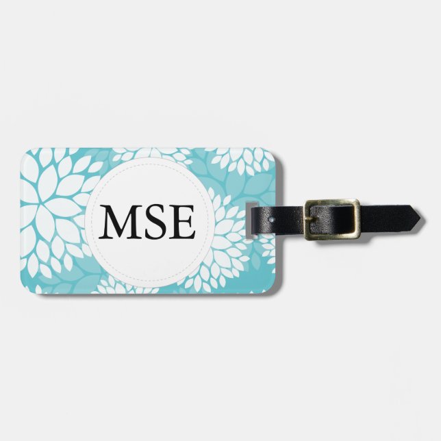 Teal White Blommönster Bagagebricka (Horisontell Framsida)