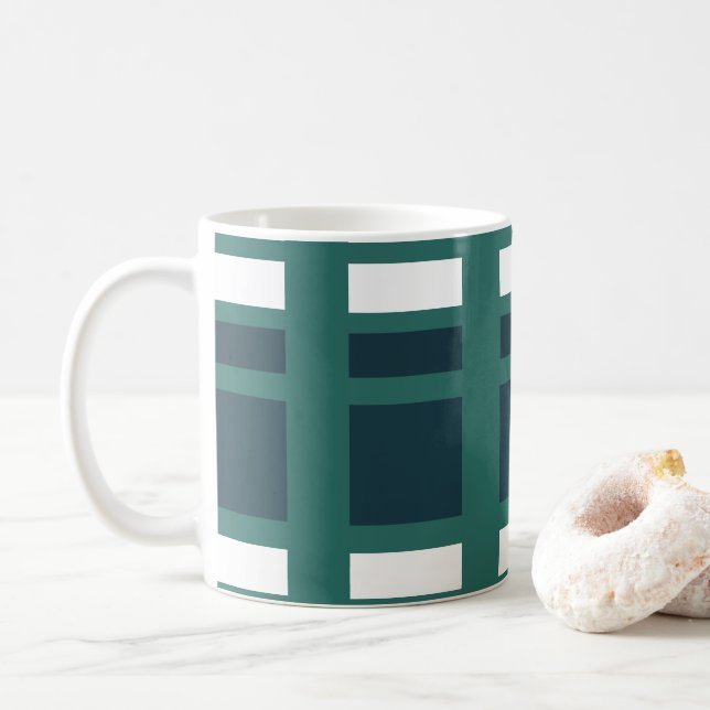 Teal White Blue Check Buffalo Play Kaffemugg (Med munk)
