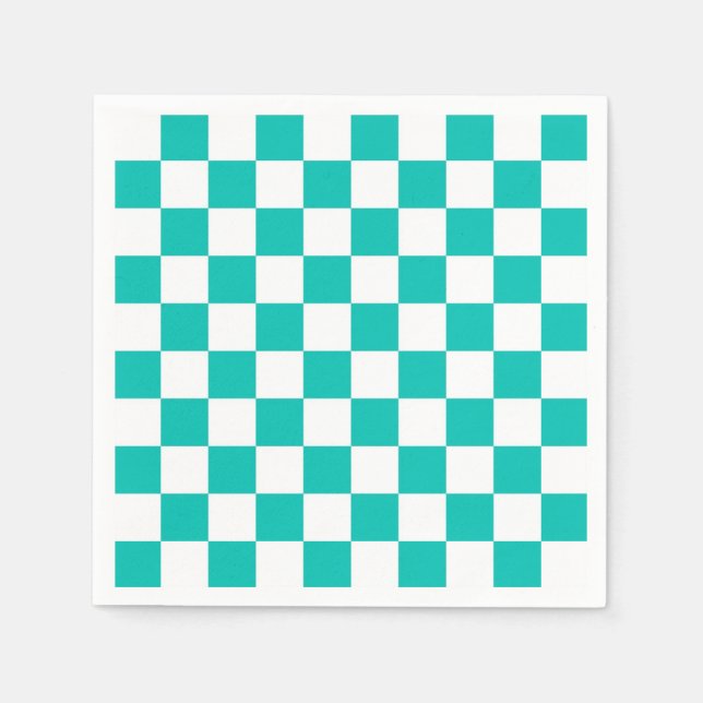 Teal White Checkboard Mönster Pappersservett (Framsidan)
