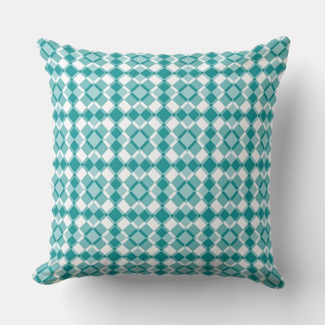 Teal White Checker Argyle Pattern Kudde (Framsida)