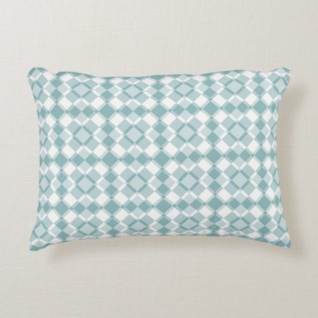 Teal White Checker Argyle Pattern Prydnadskudde (Framsidan)