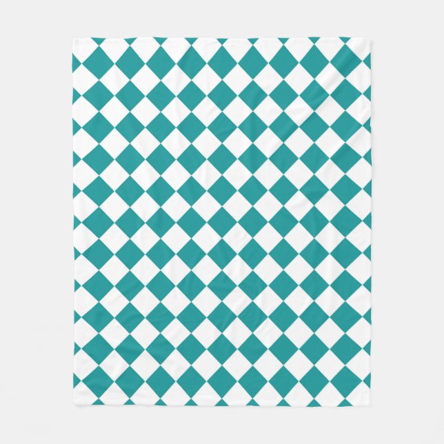 Teal White Checker Diamond Mönster Fleecefilt (Framsidan)