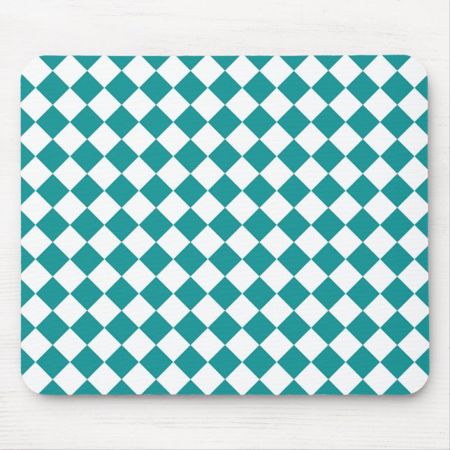 Teal White Checker Diamond Mönster Musmatta (Framsidan)