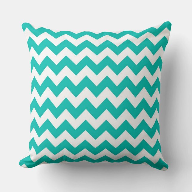Teal White Chevron Zig-Zag Mönster Kudde (Framsida)