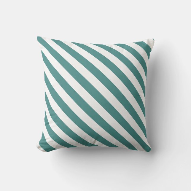 Teal & White Diagonal Rand Kudde (Framsida)