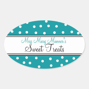 Teal & White Dots-Business Logotyp-Sweets Ovalt Klistermärke