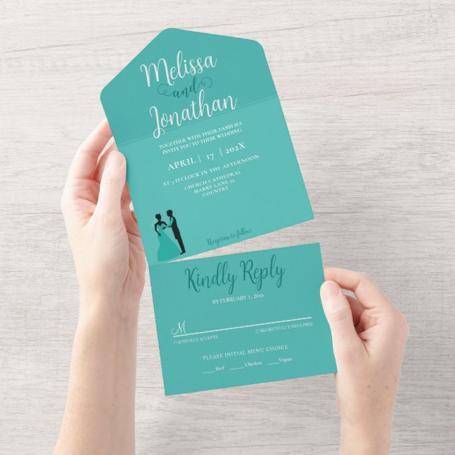 Teal White Elegant bröllop Bride and Groom (Avrivbar del)