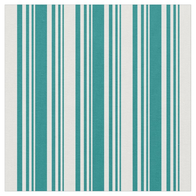 Teal & White Färgad Linjer/Rand Mönster Tyg (Närbild)