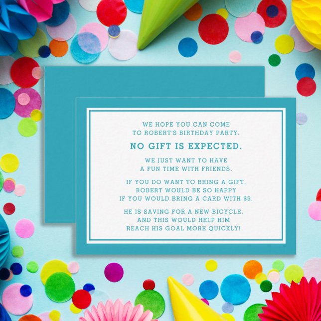 Teal White Fiver 5-dollarns Födelsedagsfest Tilläggskort (Teal Fiver birthday party enclosure card)
