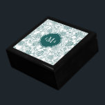 Teal & White Flower Mönster Monogram Smyckeskrin<br><div class="desc">Snyggt och söt,  den här Teal & White Flower Mönster Monogram Keepébox är perfekt för vilken kvinna som helst.</div>