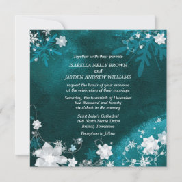 Teal White Frosty Winter Wedding Inbjudningar