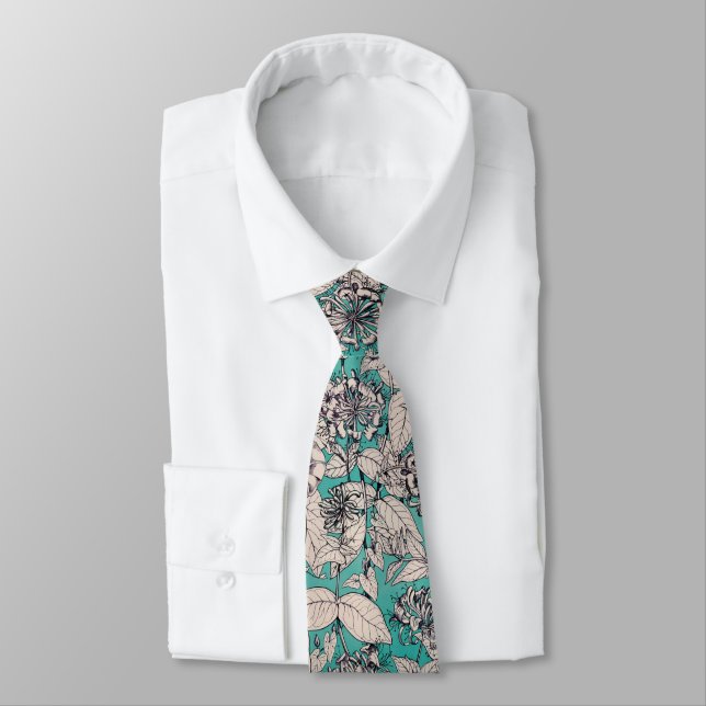 Teal White Graphic Flowers Mönster Slips (Bunden)
