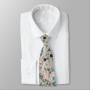 Teal White Graphic Flowers Mönster Slips