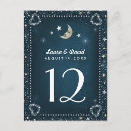 Teal White & Guld Måne & Stars Bordsnummer Cards