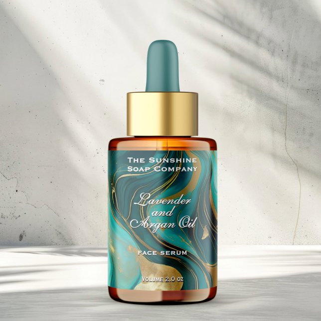 Teal White Guld Marble Cosmetics Dropper Flaska Adressetikett (Skapare uppladdad)