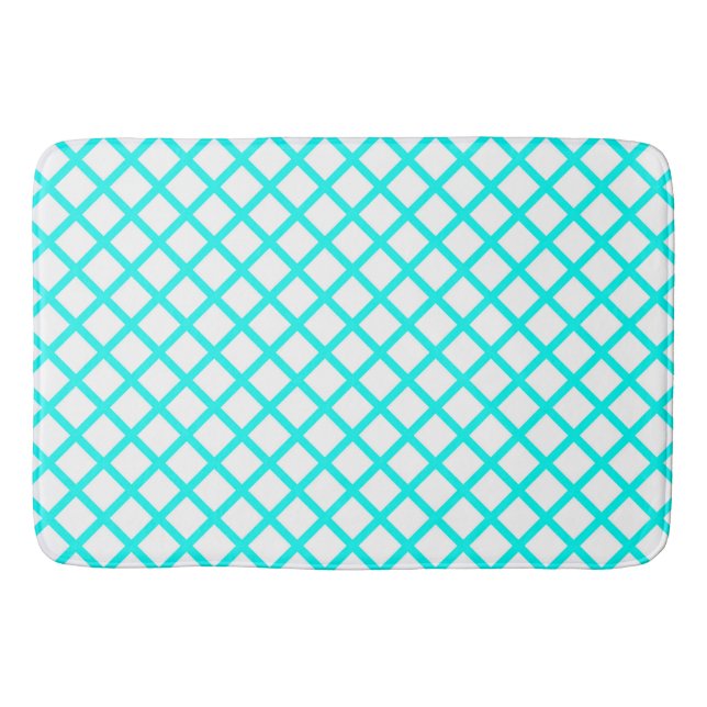Teal White Harlequin Diamond Stripes Pattern Badrumsmatta (Framsidan)