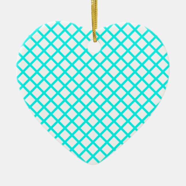 Teal White Harlequin Diamond Stripes Pattern Julgransprydnad Keramik (Framsidan)