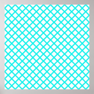 Teal White Harlequin Diamond Stripes Pattern Poster