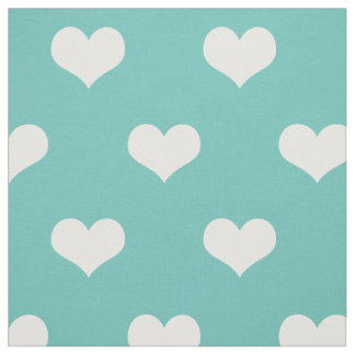 Teal White Hearts Mönster Tyg