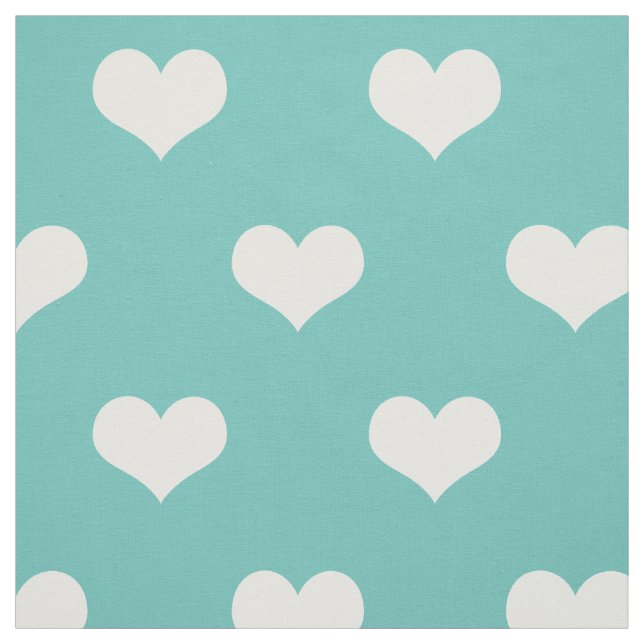 Teal White Hearts Mönster Tyg (Provkarta)
