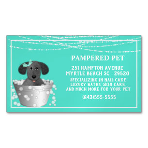 Teal White Hund in Tub Pet Groomer Magnetiska Visitkort