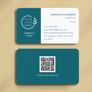 Teal White Logotyp QR-kod - minimalistisk modern Visitkort