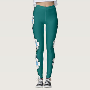 Teal White Lotus Vatten Lily Heart Leggings