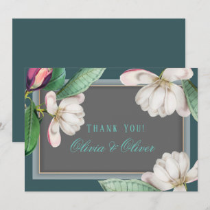 Teal White Magnolia Flower Southern - tack ditt ko Inbjudningar