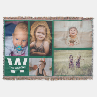 Teal White Många Photos Anpassningsbar Monogram Filt