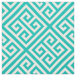Teal White Med Grekiska Nyckel Diag T Mönster #1 Tyg