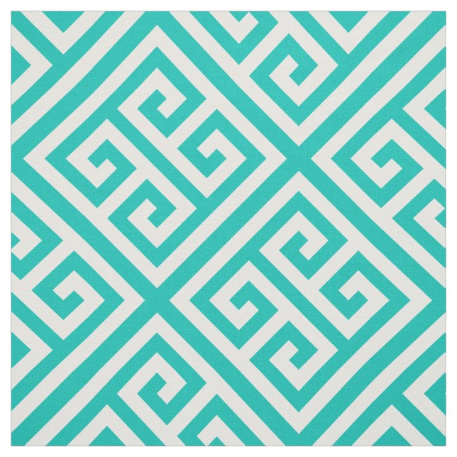 Teal White Med Grekiska Nyckel Diag T Mönster #1 Tyg (Provkarta)