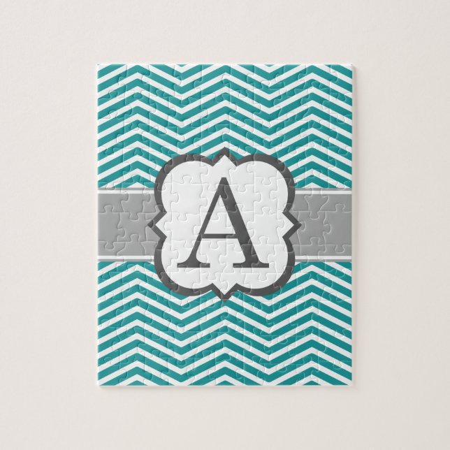 Teal White Monogram Brev A Chevron Pussel (Vertikal)