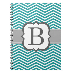 Teal White Monogram Brev B Chevron Anteckningsbok