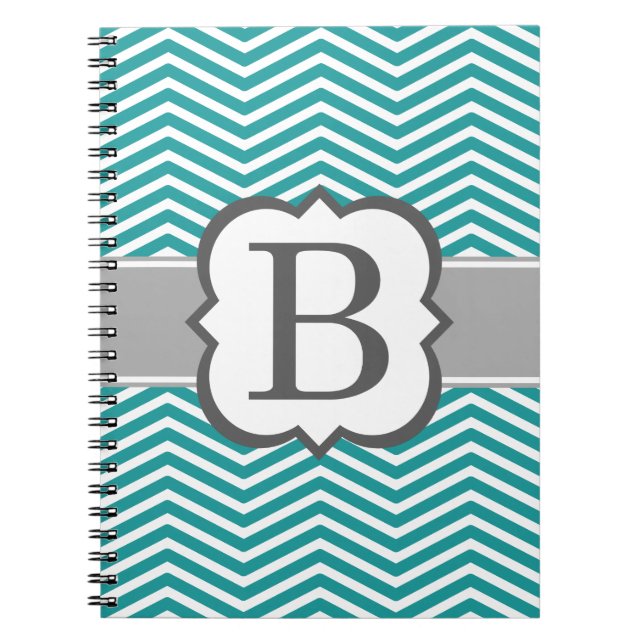 Teal White Monogram Brev B Chevron Anteckningsbok (Framsidan)
