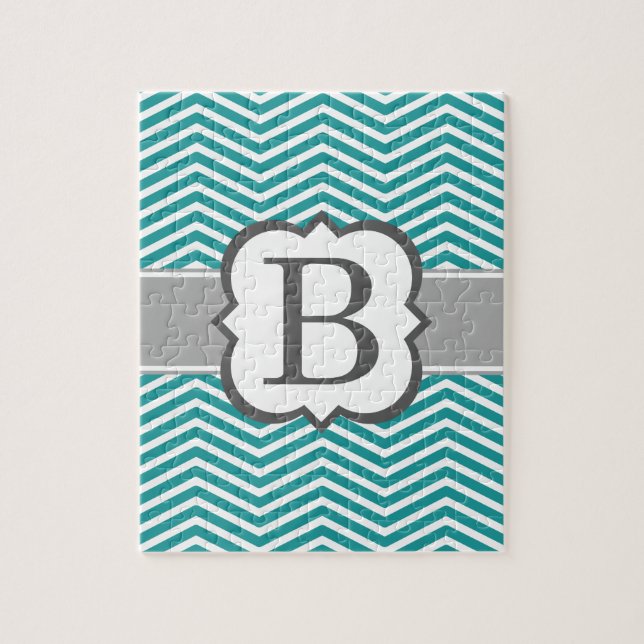 Teal White Monogram Brev B Chevron Pussel (Vertikal)